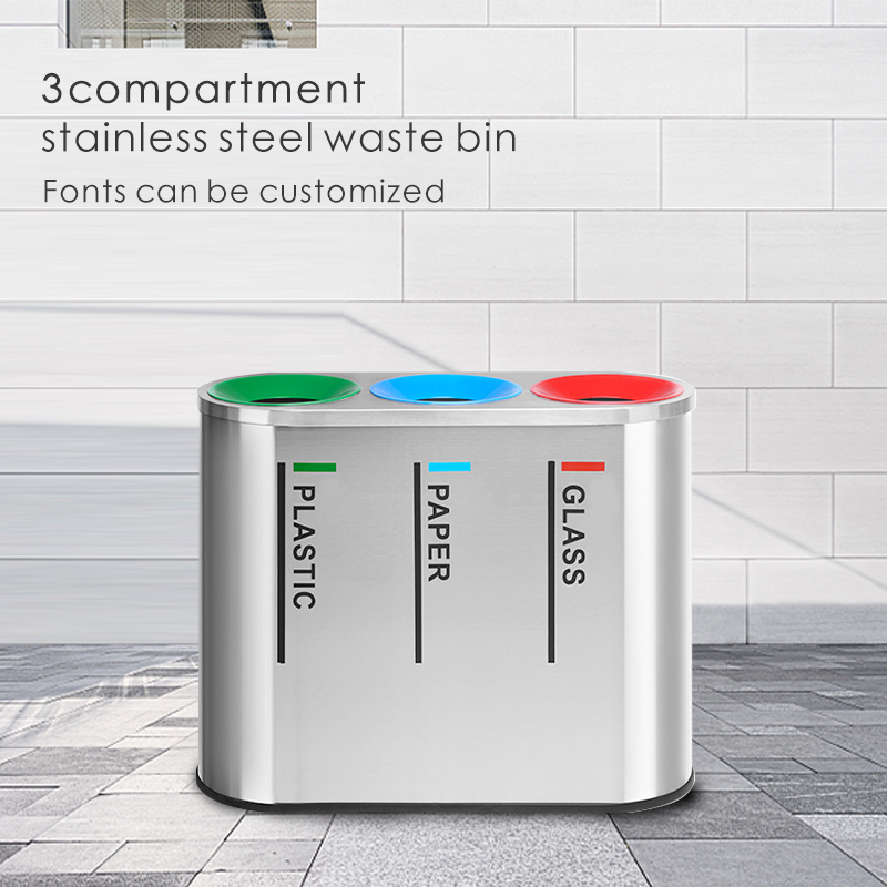 3 Compartment 120L Stainless Steel Trash Can